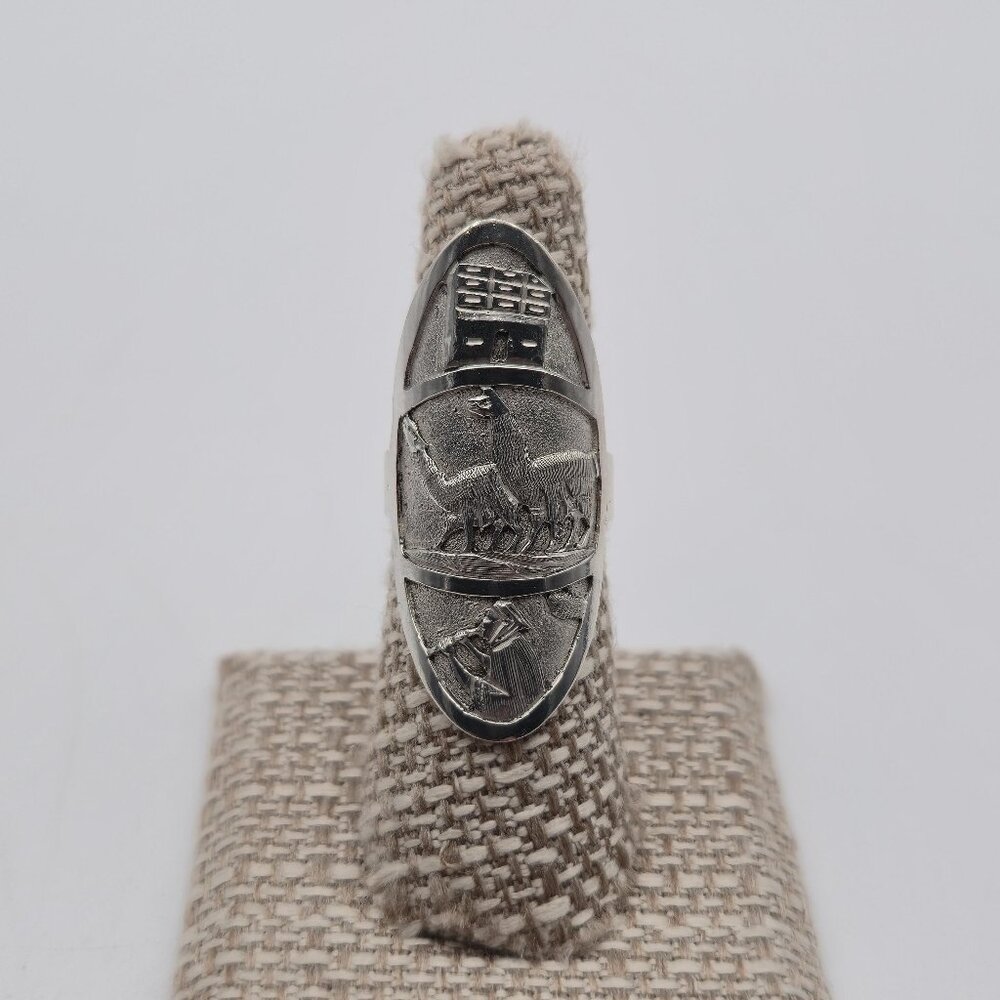 Size 7.25 Sterling Silver Middle East Scene Long Band Ring A4110